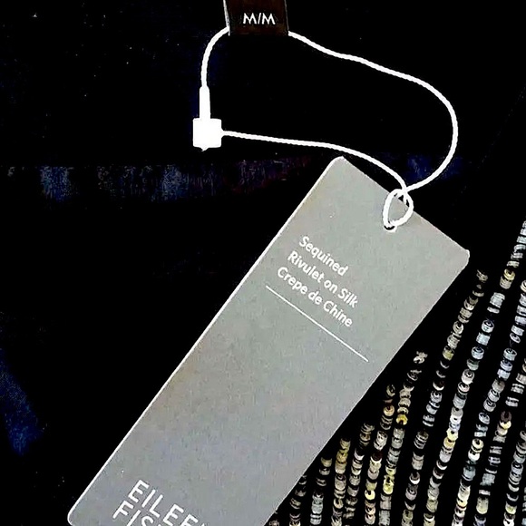 $398 Eileen Fisher Sequin Rivulet Dress Medium Black 100% Silk Vintage Quality - Picture 13 of 16